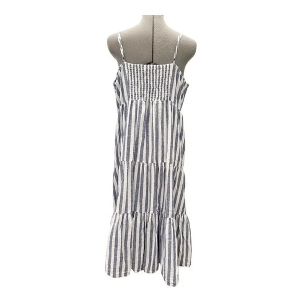 Beach Lunch Lounge Lana Striped Maxi Linen Dress Tiered Smocked Bodice XL - Picture 5 of 9